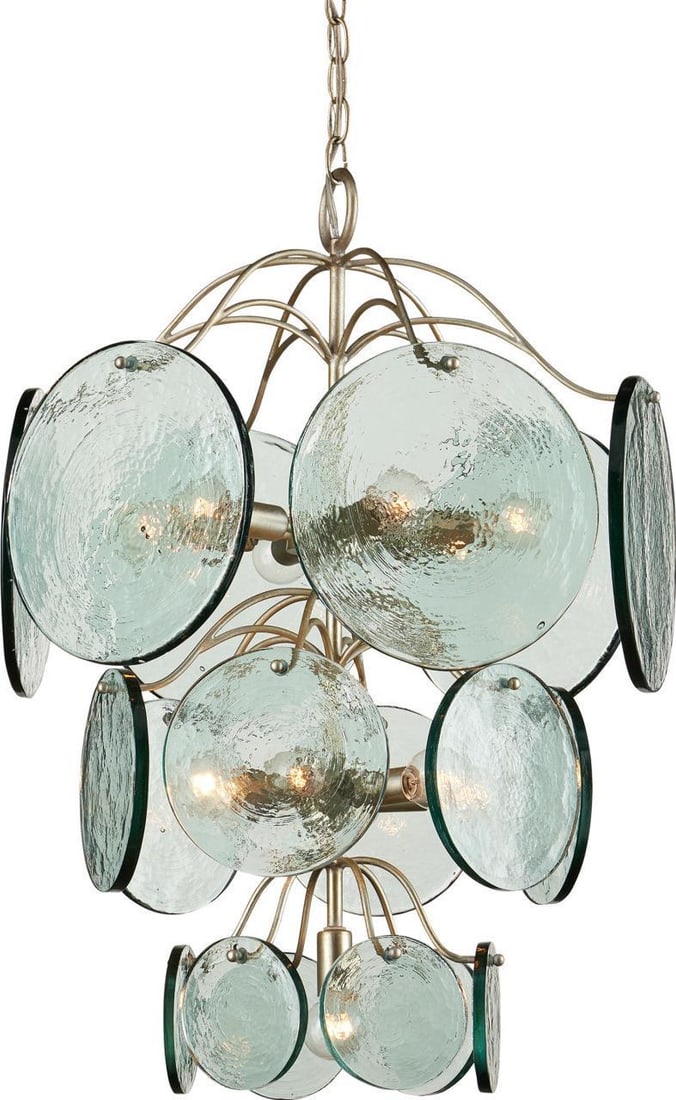 Currey Rovigo Adjustable Silver Leaf Bowl Chandelier 30H 20.5W 20.5D: Currey Rovigo Adjustable Silver Leaf Bowl Chandelier 30H 20.5W 20.5D Illuminate your space with the stunning Adjustable Rovigo Silver Leaf Chandelier. This bowl chandelier features a sleek design made