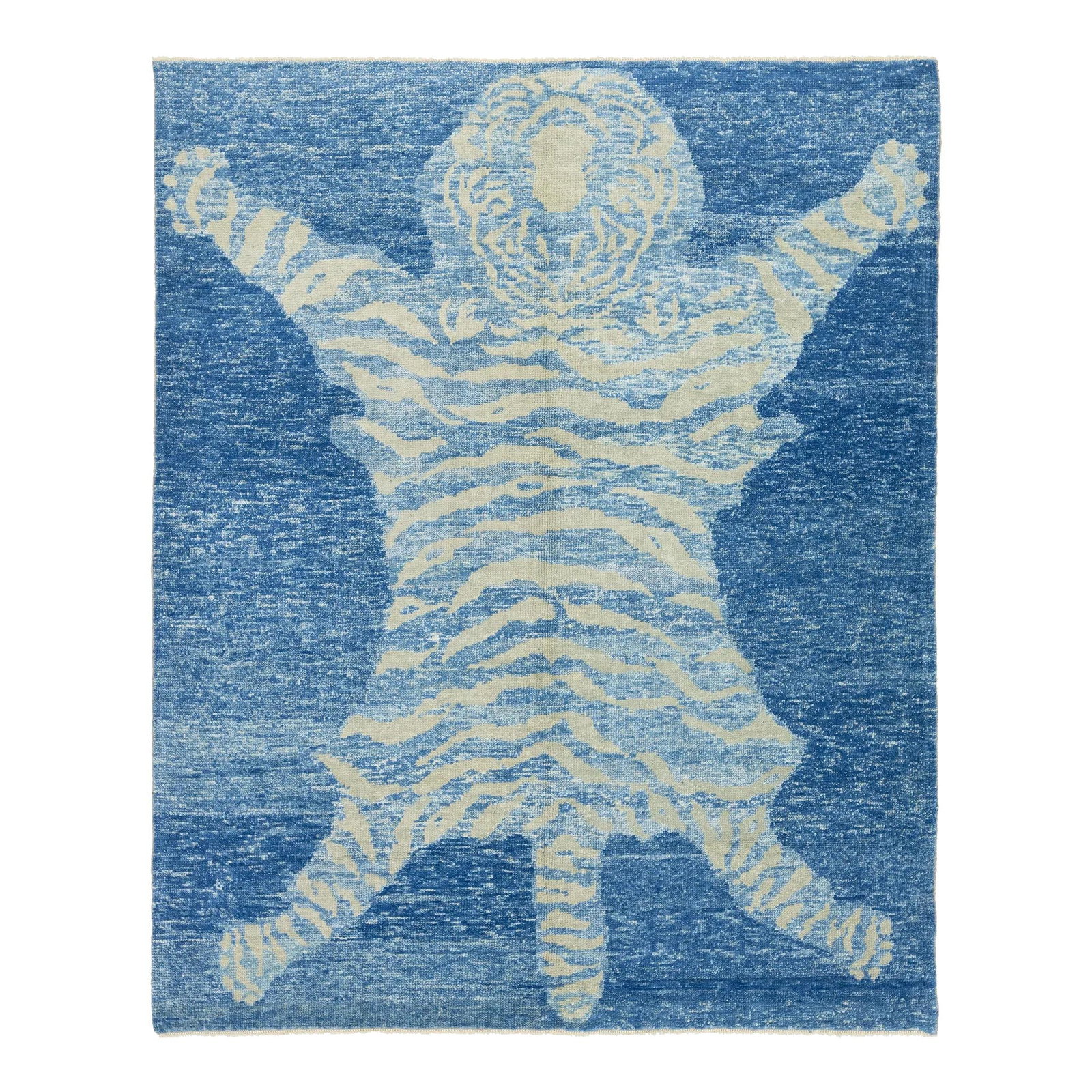 Art Deco Tiger Design Blue Wool Rug 6'3 x 7'8 Handmade (1 of 10)