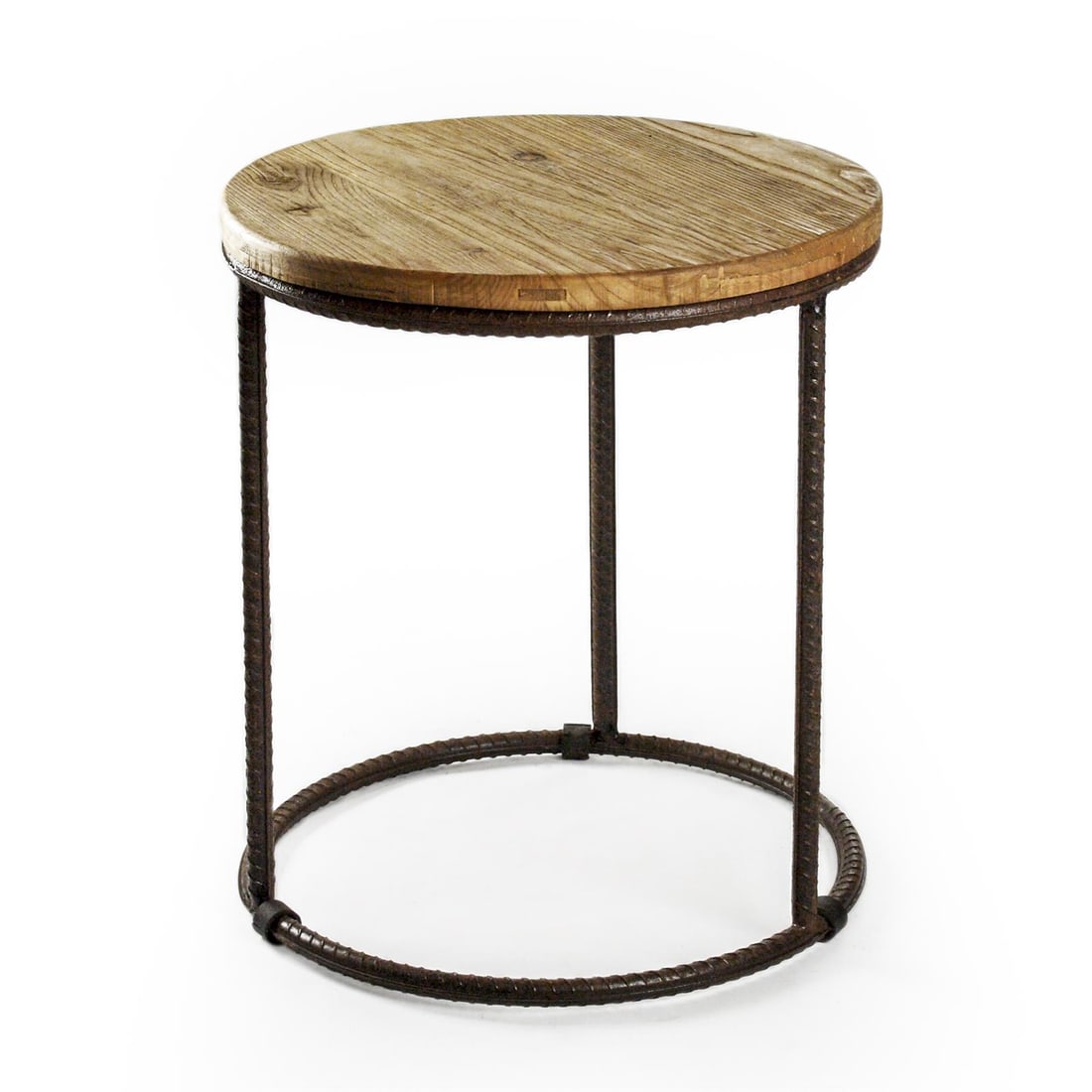 Zentique Rustic Round Accent Table in Stained Oak and Steel: Zentique Rustic Round Accent Table in Stained Oak and Steel Enhance your living space with this Elegant Oak & Steel Round Accent Table, perfect for adding a rustic touch to your home decor. With its c