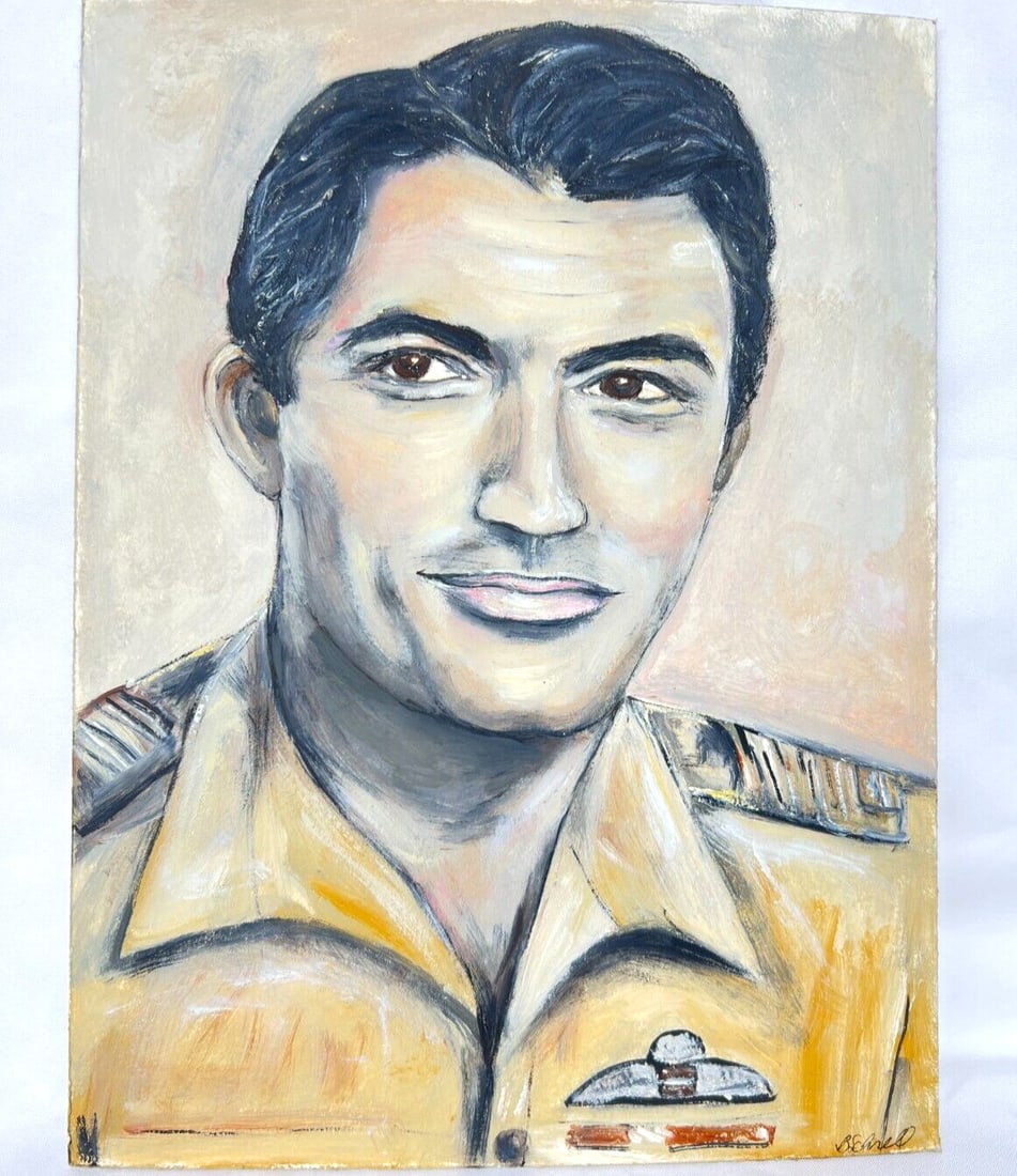 Gregory Peck Oil Painting by Elizabeth Schnell with COA: Gregory Peck Oil Painting by Elizabeth Schnell with COA This stunning oil on board painting captures the iconic Gregory Peck, created by the talented Elizabeth Schnell from the film 'Purple Plain'. Th