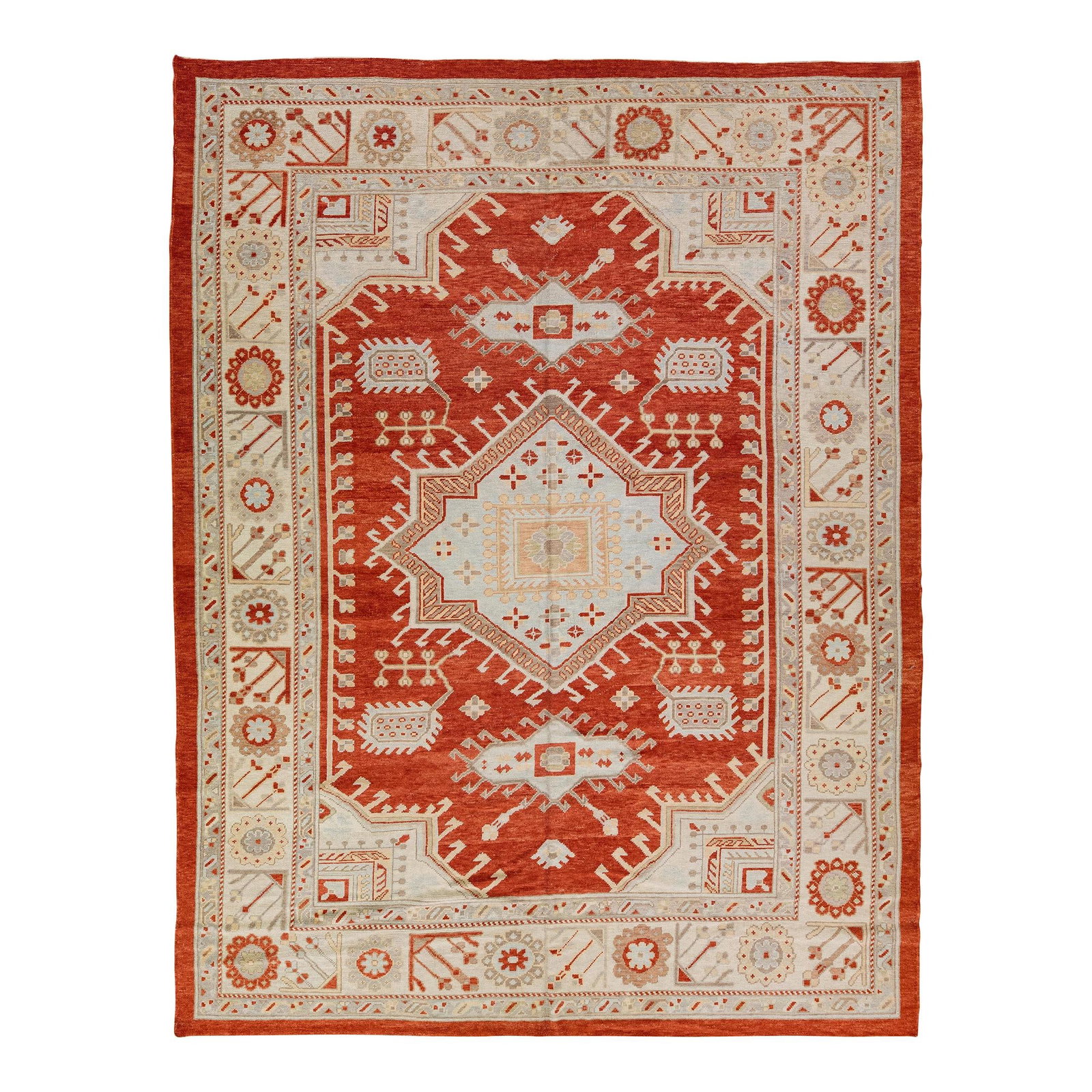 Handmade Modern Oushak Wool Rug Terracotta Orange 10'7 x 13'10 (1 of 10)