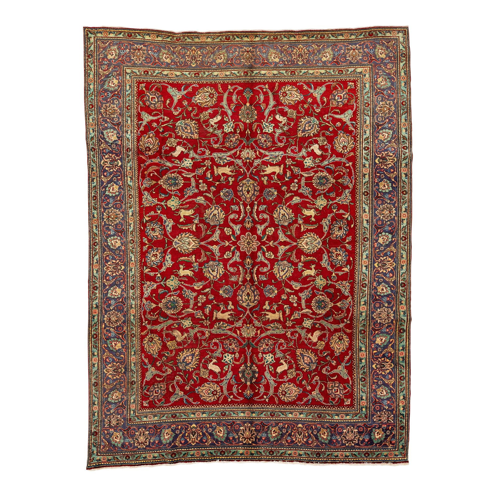 Vintage 1960s Persian Tabriz Hand-Knotted Wool Rug Red 8'4" x 11': Vintage 1960s Persian Tabriz Hand-Knotted Wool Rug Red 8'4" x 11' Discover this exquisite vintage Persian Tabriz hand-knotted wool rug, showcasing a vibrant red field adorned with multicolor accents. 