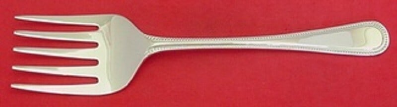 Carrs Bead Round Sterling Silver 5-Tine Serving Fork 8 7/8": Carrs Bead Round Sterling Silver 5-Tine Serving Fork 8 7/8" This elegant 5-tine serving fork is crafted from high-quality sterling silver, featuring the classic Bead Round pattern by Carrs. Measuring 