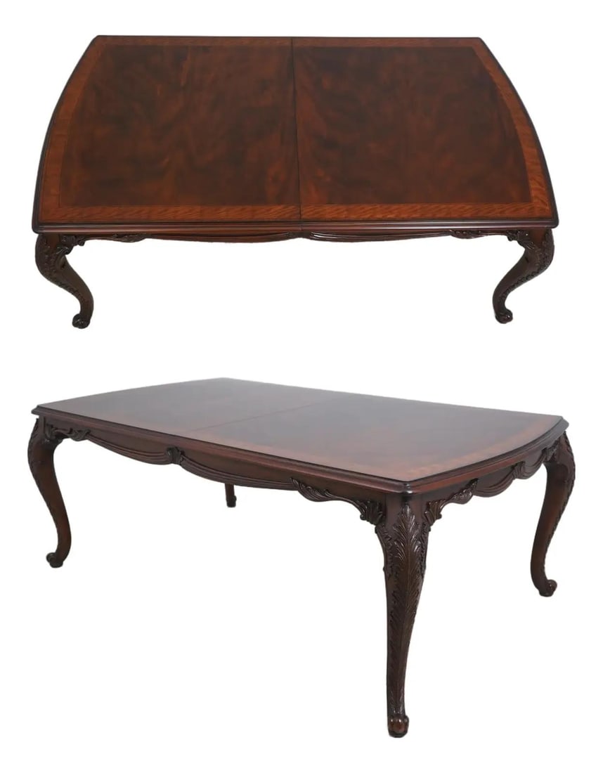 Mahogany Dining Table with Inlay and Queen Anne Legs French Style (1 of 10)