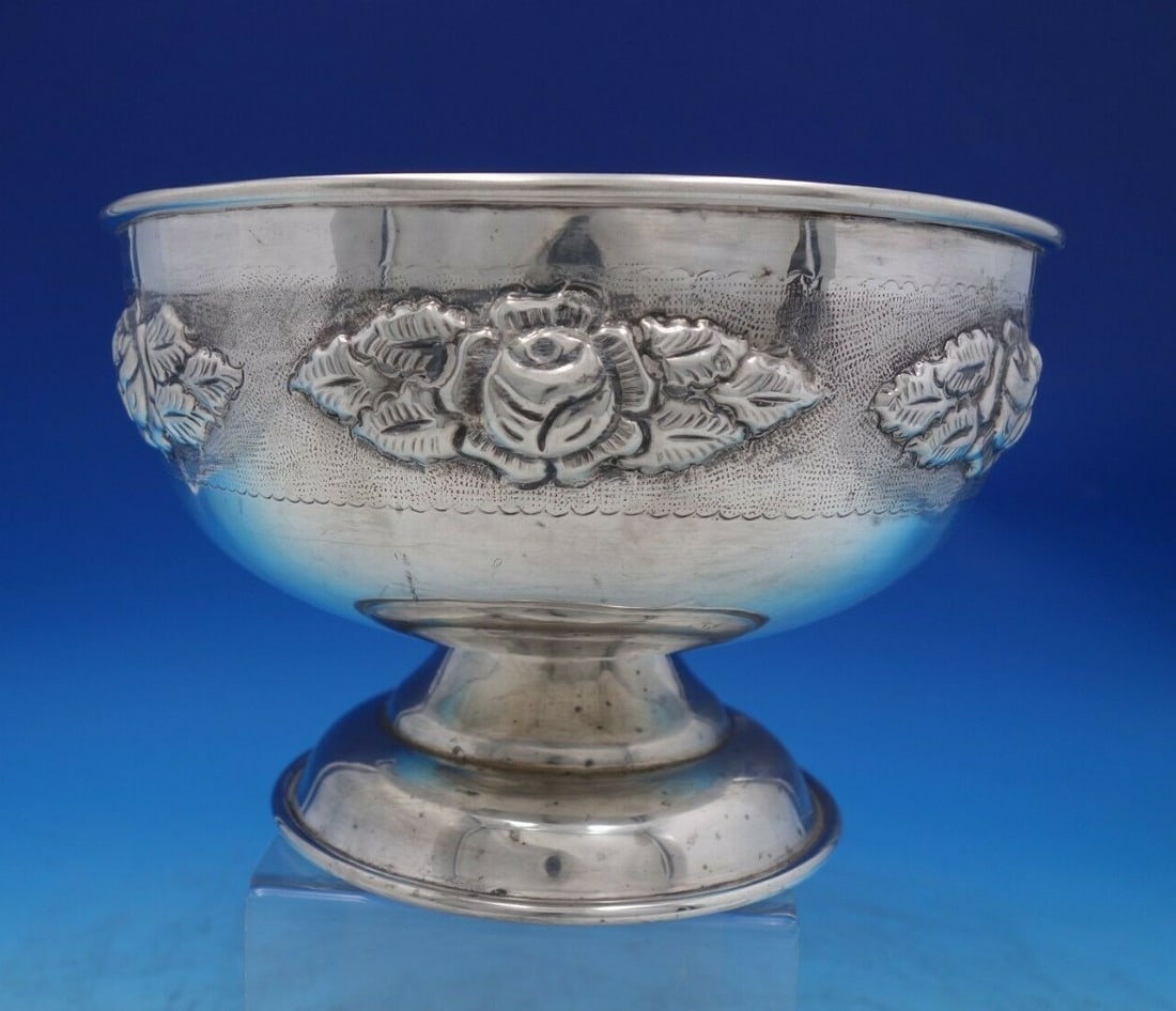 Ballesteros Aztec Rose Sterling Silver Centerpiece Bowl 8 3/4 Tall (1 of 6)