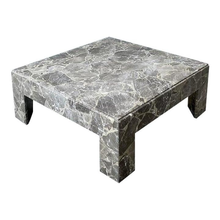 Emperador Marble Parsons Style Coffee Table Postmodern Vintage Boho Chic (1 of 10)