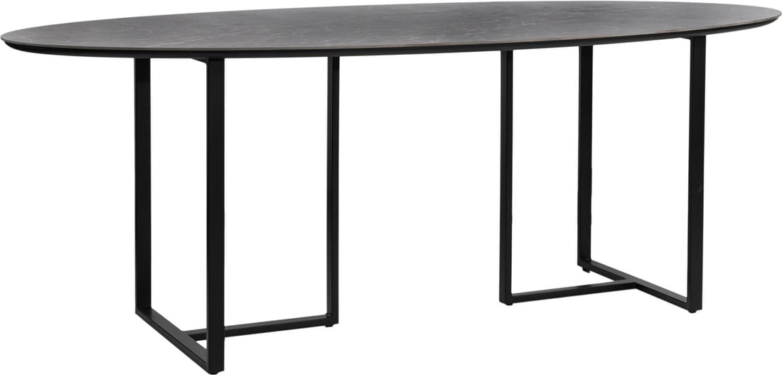 Alejo Dining Table Pedestal Round Black Metal Porcelain Tile Top (1 of 3)