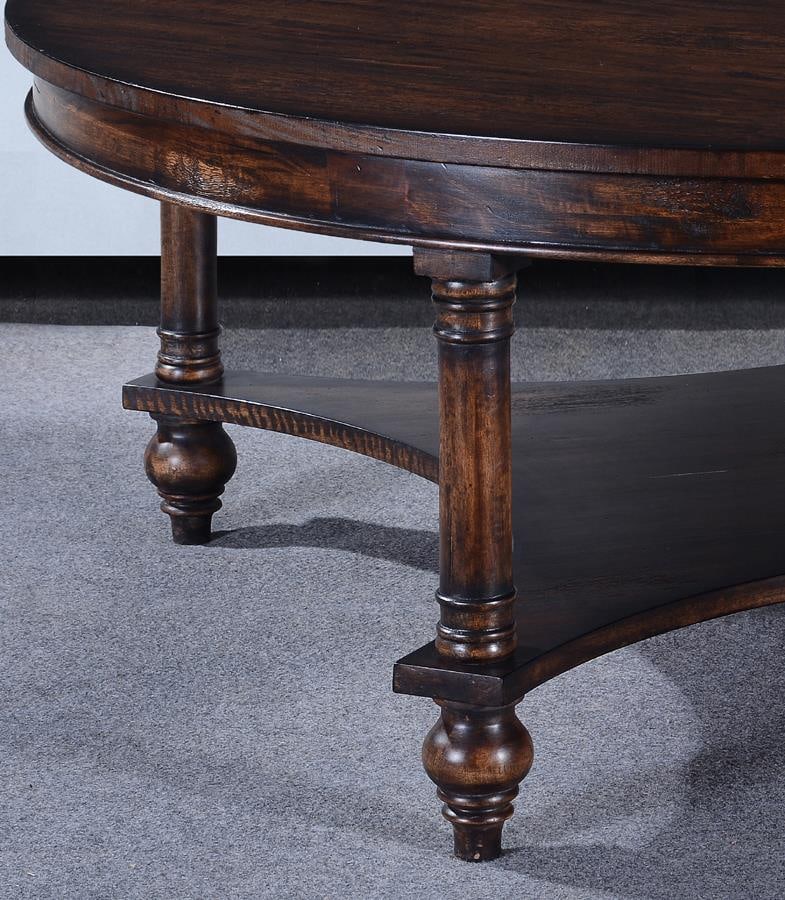 Glenbrook Round Solid Wood Coffee Table Dark Rustic Pecan - 2