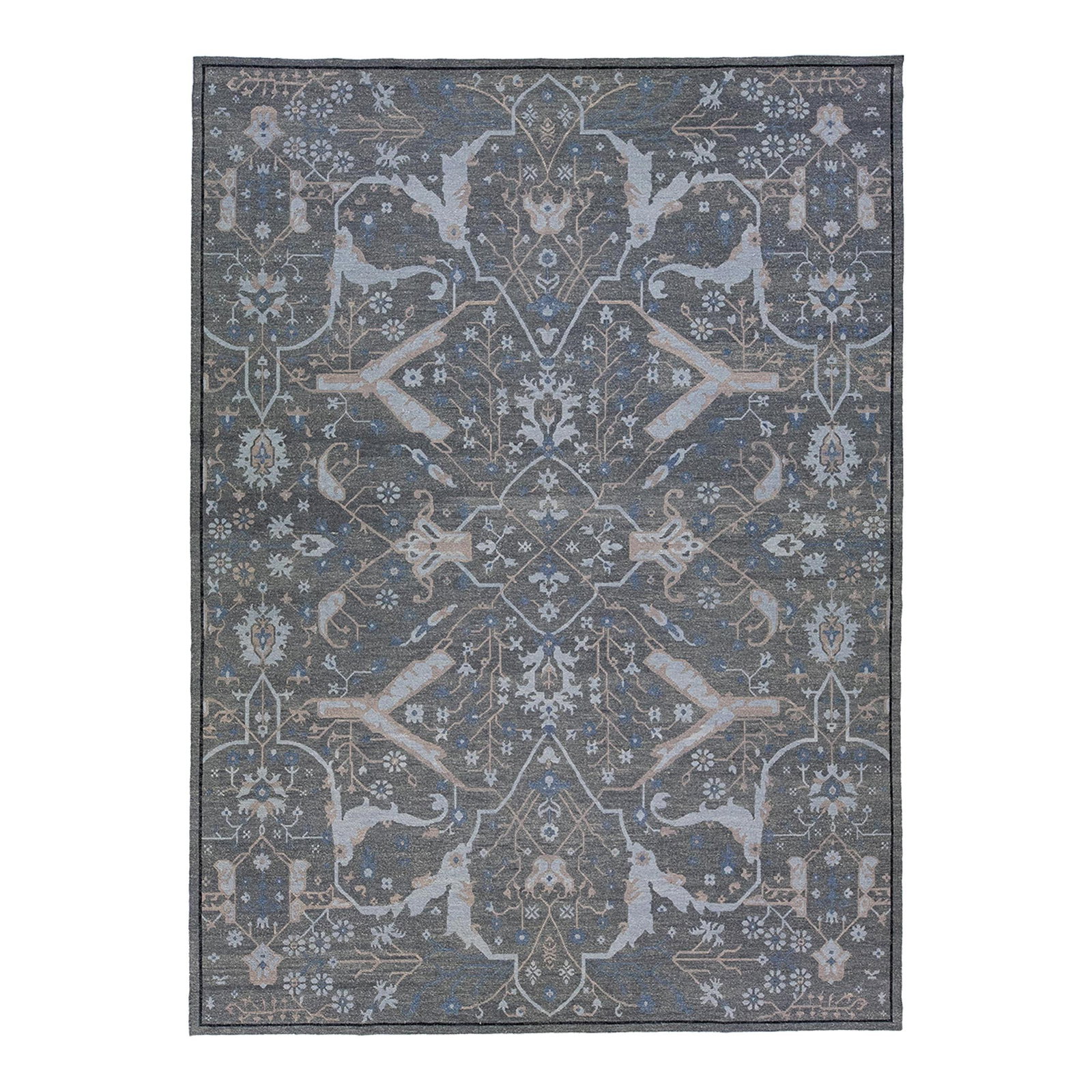 Modern Soumak Handmade Wool Rug 10' x 13'9' Gray with Geometric Design (1 of 7)