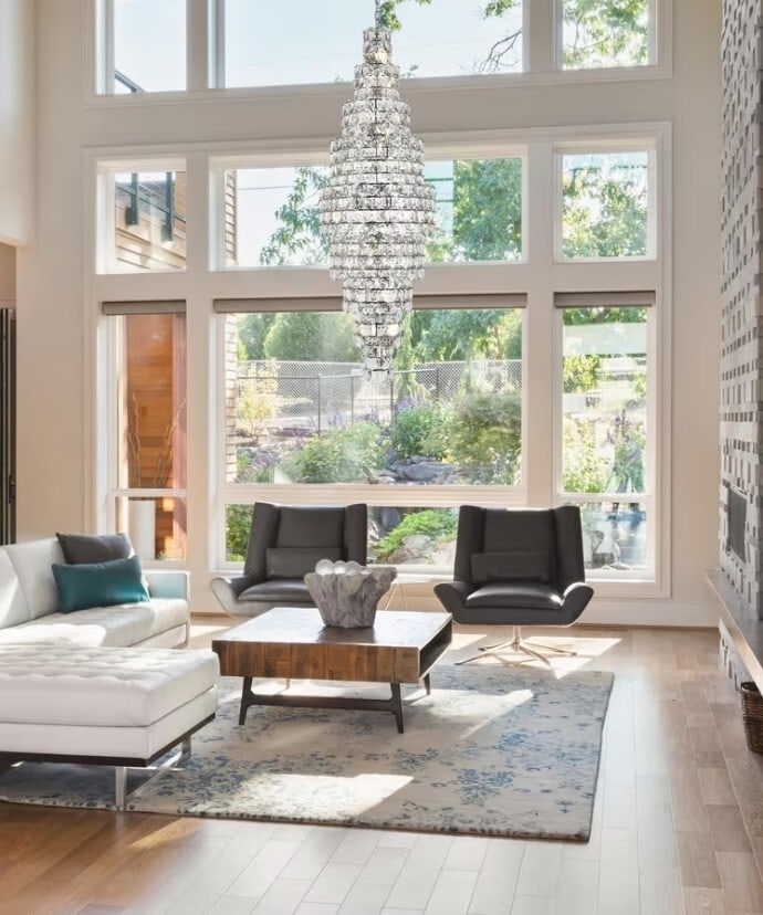 Adaline 41-Light Chrome Crystal Foyer Chandelier 91 Inch: Adaline 41-Light Chrome Crystal Foyer Chandelier 91 Inch This large, modern chandelier features a high-quality chrome finish and royal cut clear crystals, creating a striking centerpiece for spaces su