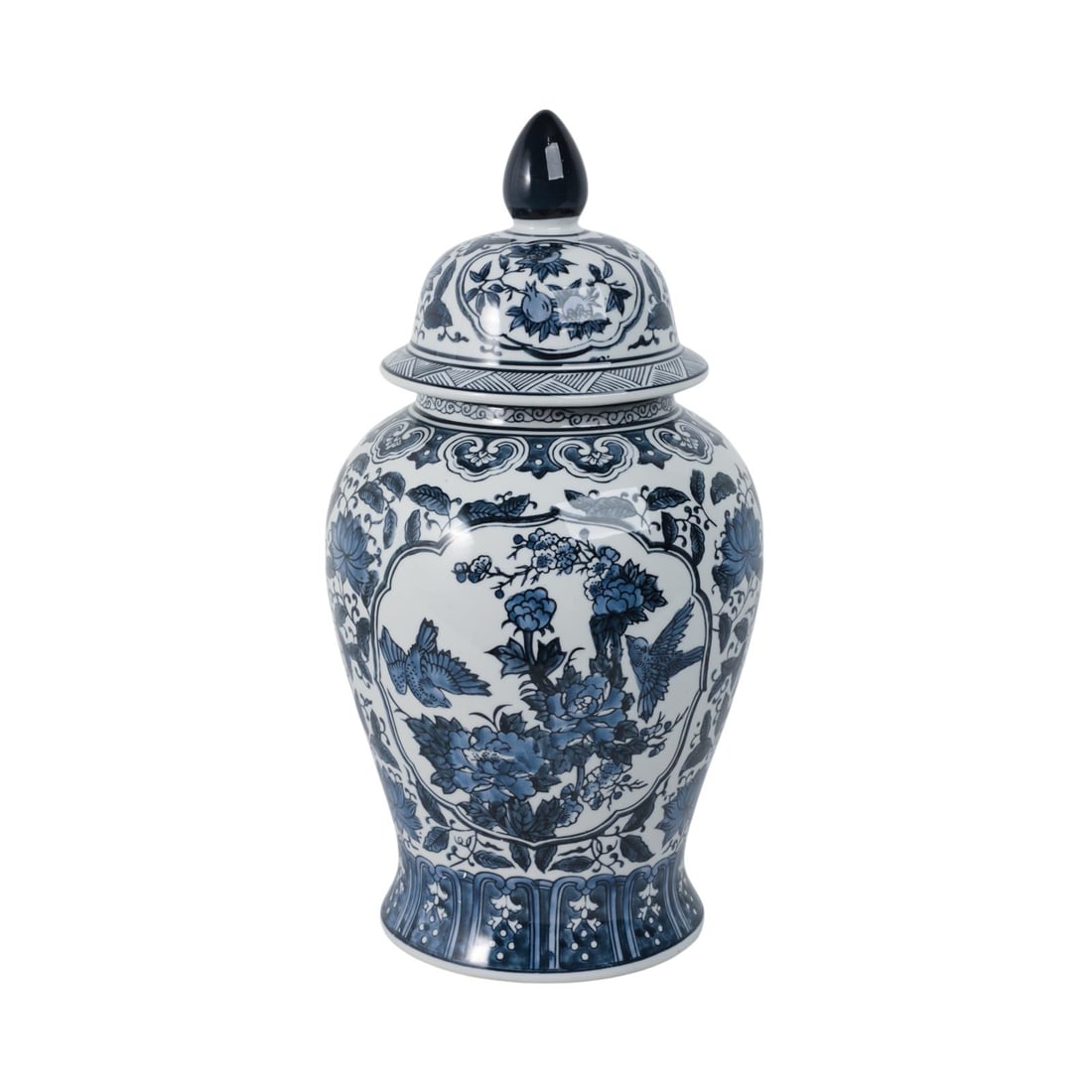 Sagebrook Contemporary Blue Ceramic Temple Jar Floral Design 18H: Sagebrook Contemporary Blue Ceramic Temple Jar Floral Design 18H This contemporary ceramic temple jar features a stunning floral motif, making it an elegant addition to any decor. Crafted from high-qu