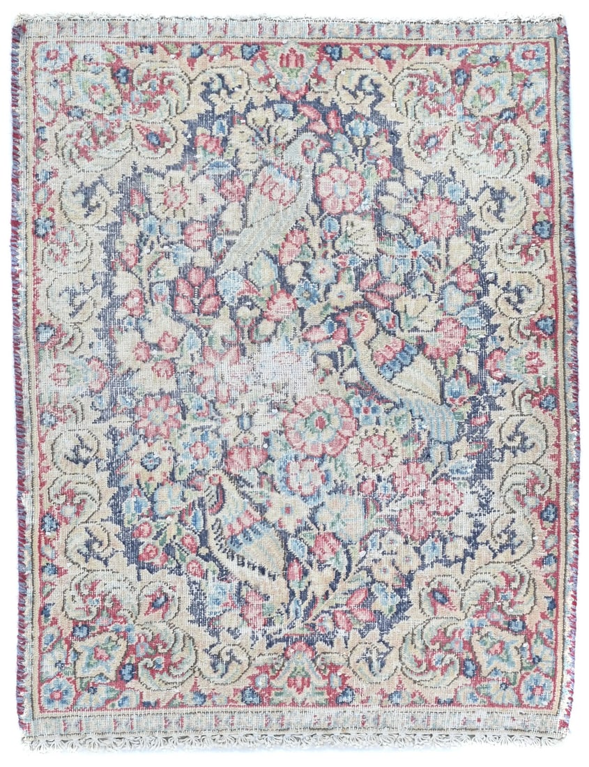 Vintage Hand-Knotted Wool Oriental Rug 1'7 x 2'3 Floral Design: Vintage Hand-Knotted Wool Oriental Rug 1'7 x 2'3 Floral Design Enhance your space with this stunning semi-antique distressed Oriental rug, crafted from high-quality wool and featuring a muted floral p
