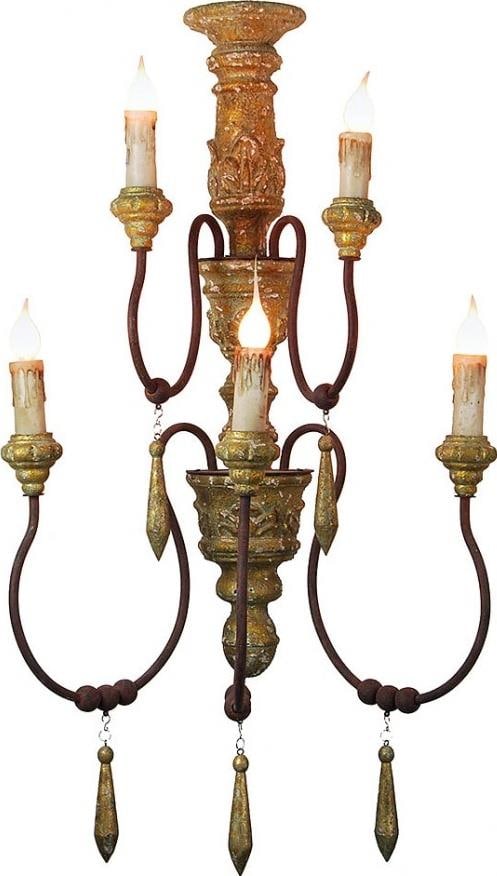 Provence Home Louis XVI Style 5-Arm Distressed Gold Sconce: Provence Home Louis XVI Style 5-Arm Distressed Gold Sconce Illuminate your space with this stunning Distressed Antique Style 5-Arm Sconce, designed with a vintage charm reminiscent of Louis XVI style.
