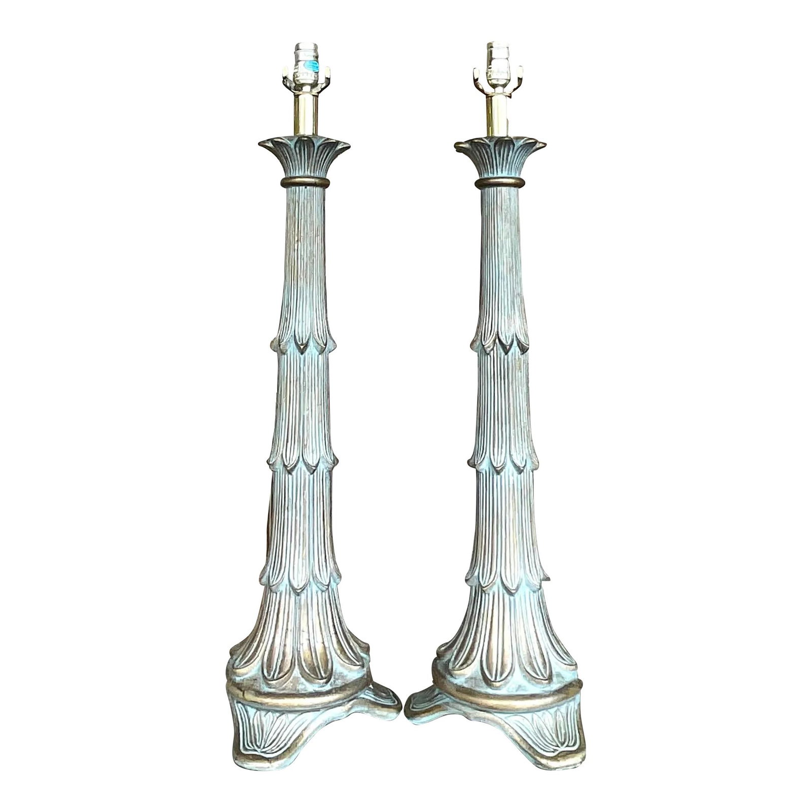 Pair of Vintage Regency Florentine Plaster Table Lamps 33.75 in (1 of 5)