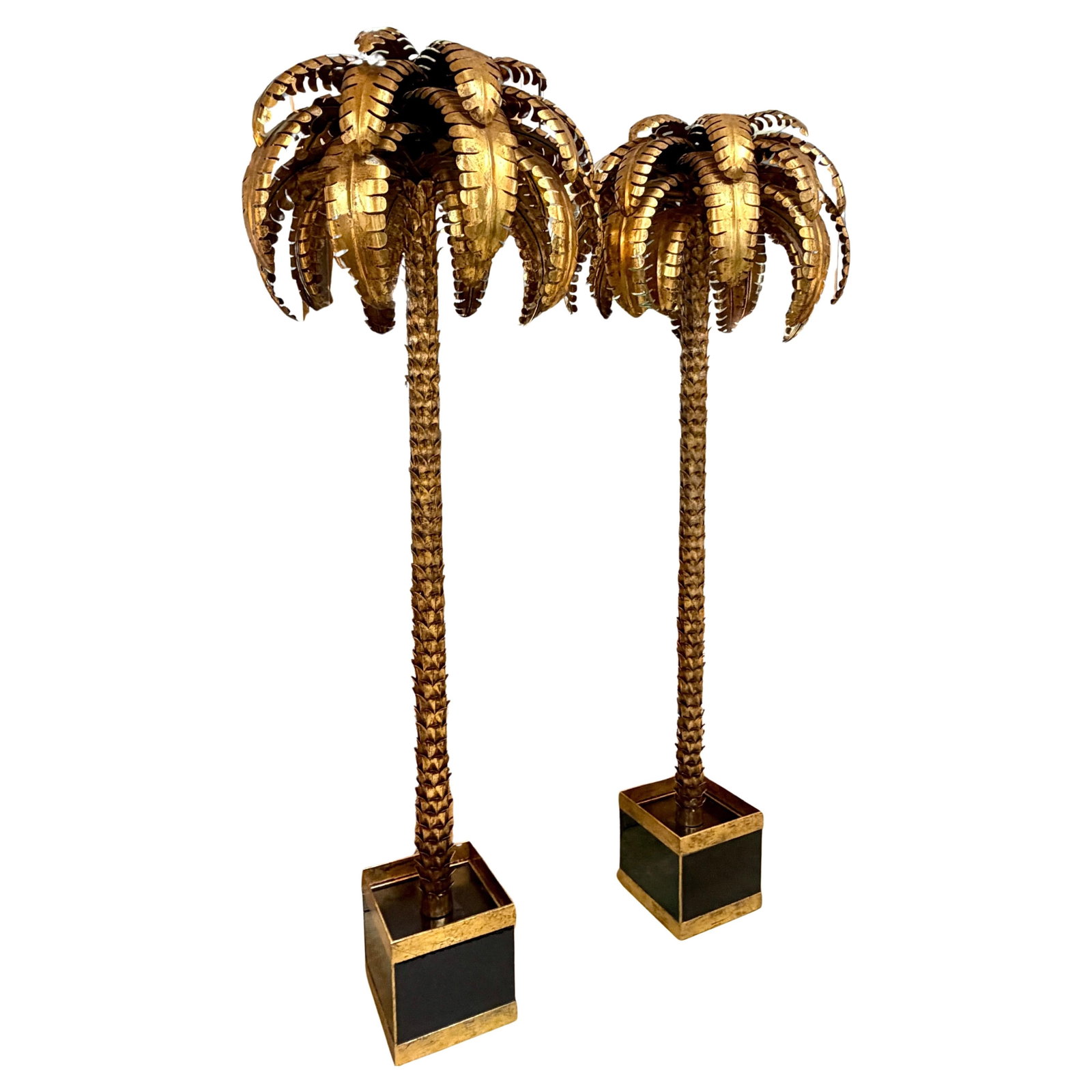 Set of Two Gilt Metal Palm Tree Floor Lamps Attributed to Maison Jansen (1 of 16)