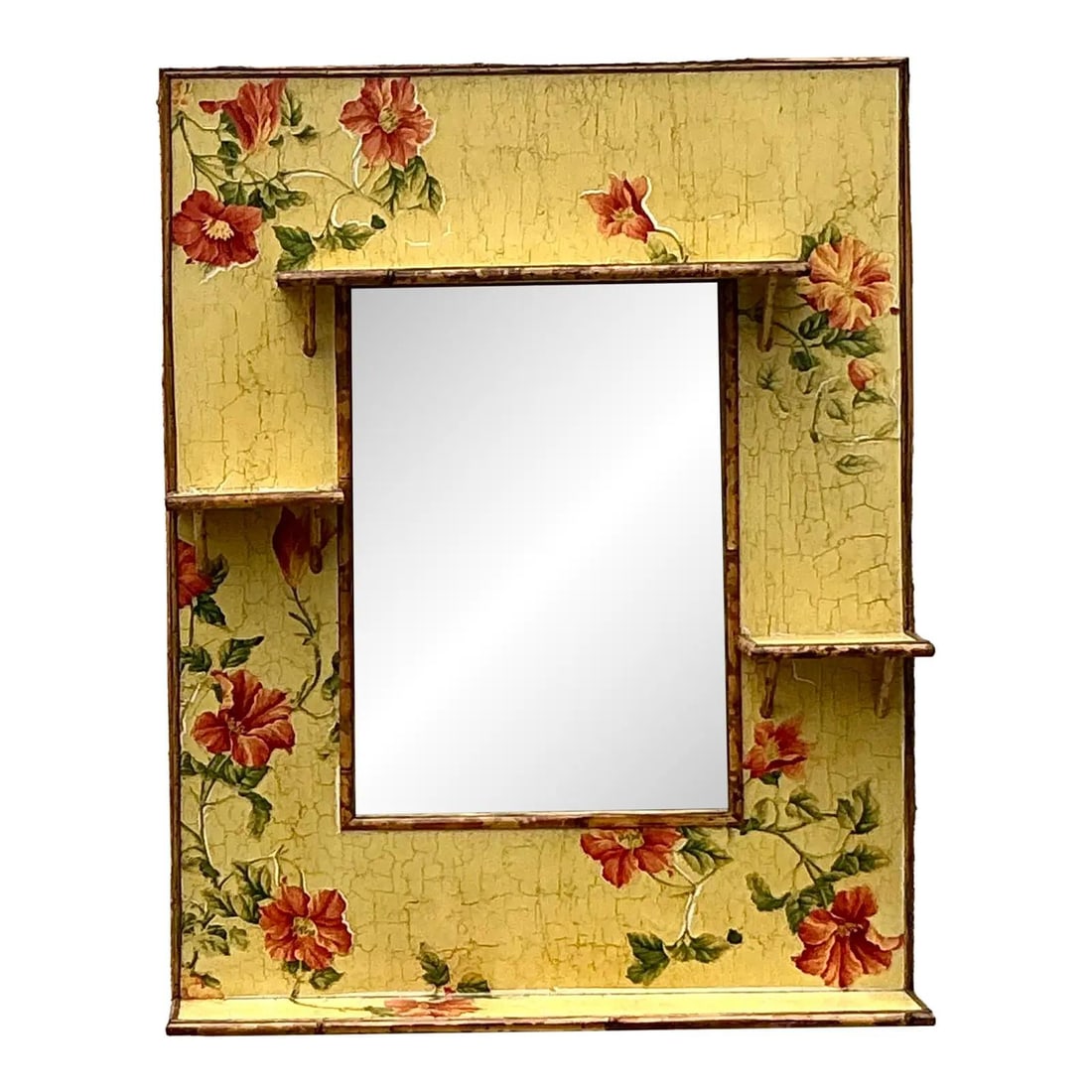 Charming Vintage Boho Floral Mirror with Shelves 32.5 x 41.25 Yellow (1 of 10)