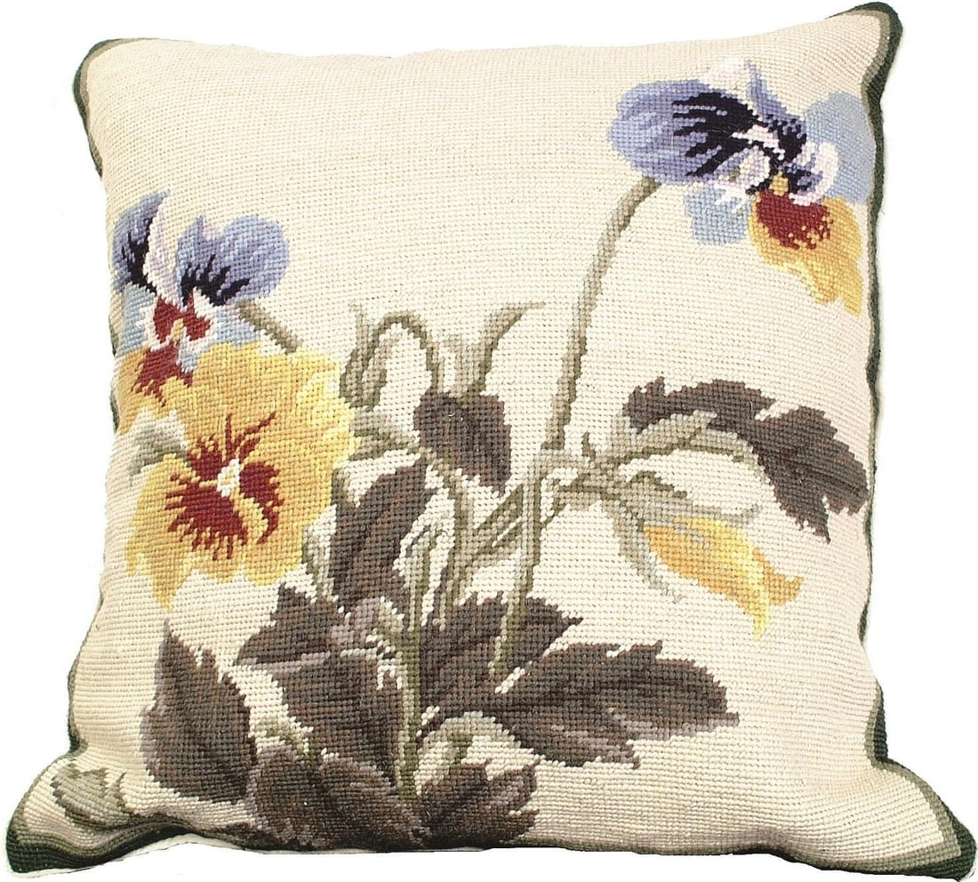 Victorian Style Handmade Pansies Floral Pillow 18x18 (1 of 1)