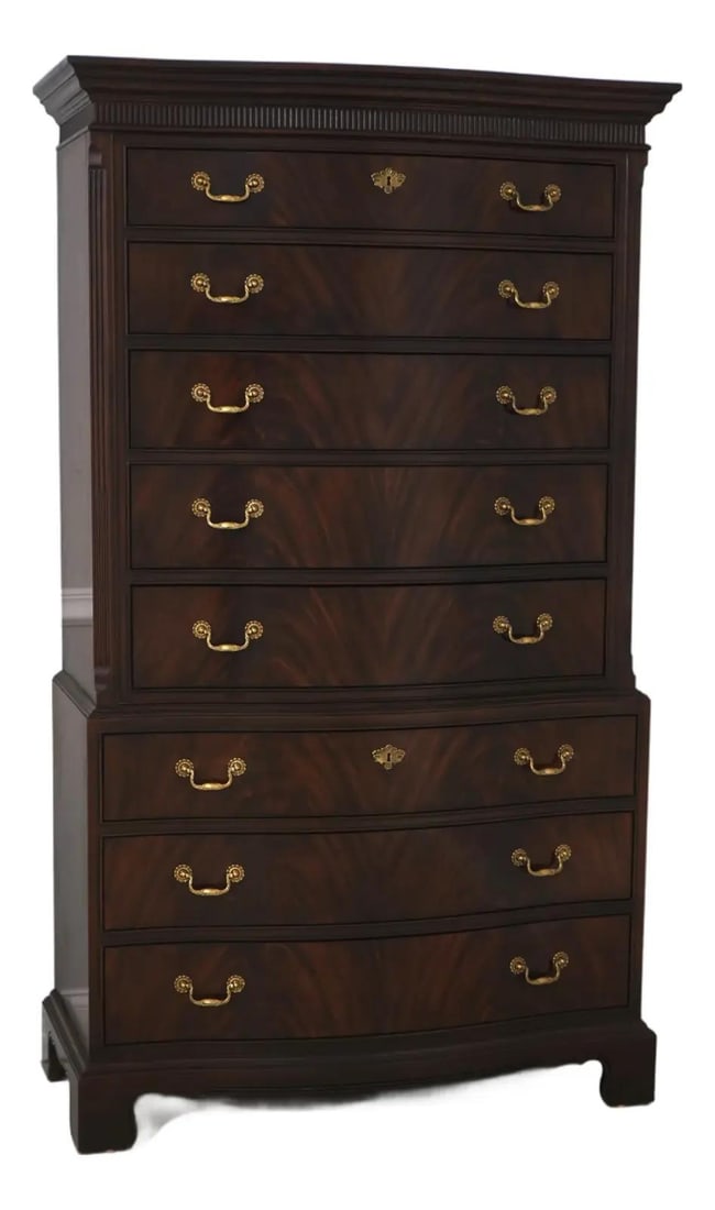 Chippendale Style Mahogany Chest on Chest with Brass Hardware 42w x 21d x 72h (1 of 10)