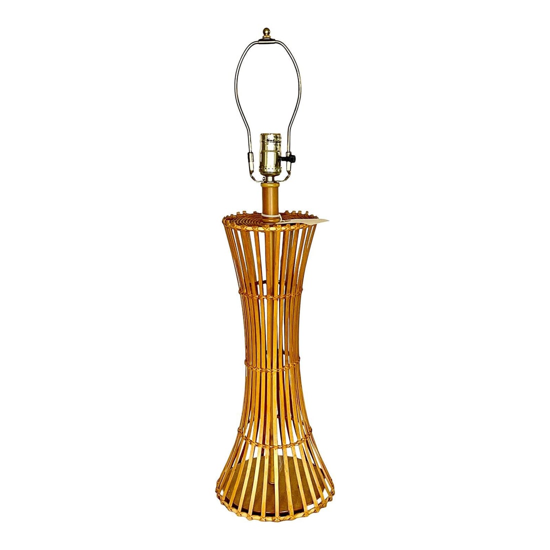 Mid-Century Vintage Tall Bamboo Table Lamp Camel Color (1 of 10)