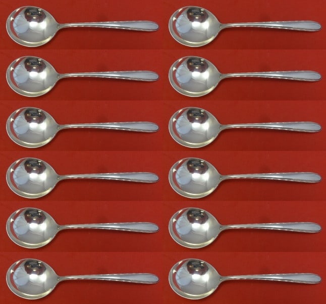 Towle Silver Flutes Set of 12 Sterling Silver Cream Soup Spoons (1 of 6)