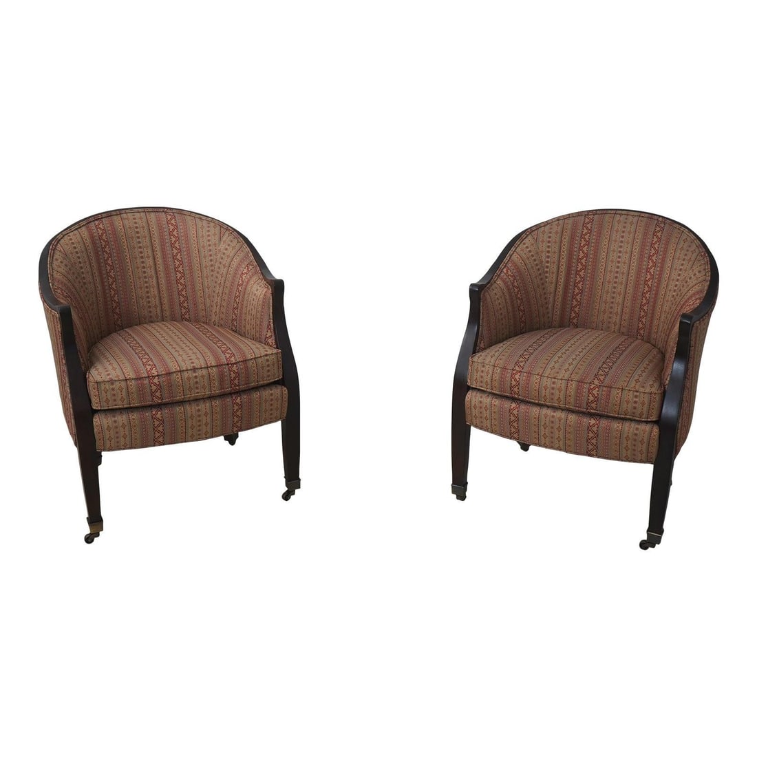 Hancock Moore Mahogany Upholstered Tub Chairs Pair (1 of 10)