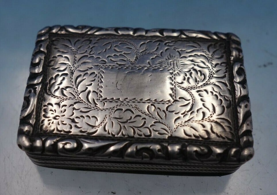 William Simpson English Sterling Silver Vinaigrette Box Hand Engraved 1826 (1 of 11)