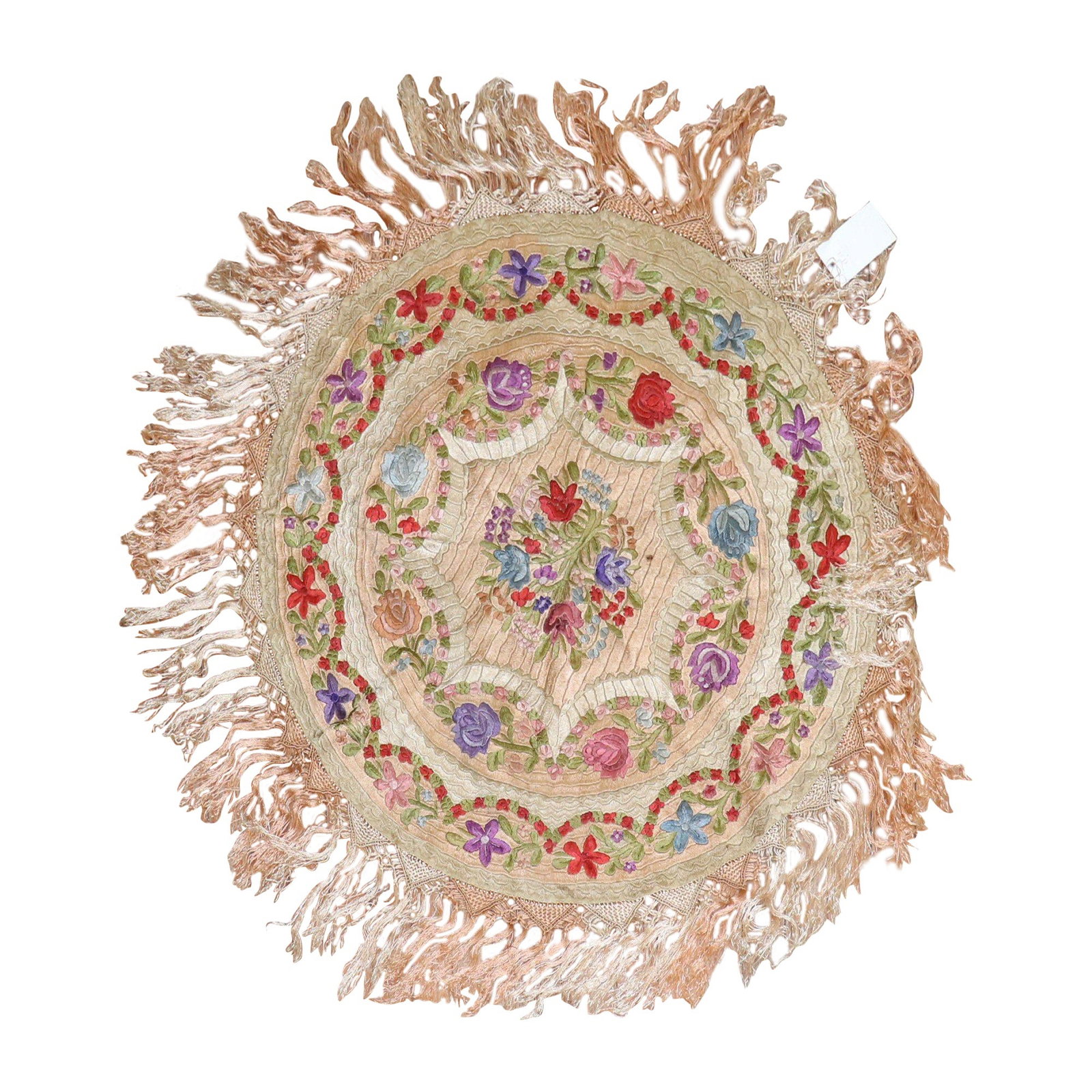 Unique Round Vintage Hungarian Japonisme Embroidery Textile 34 in (1 of 6)