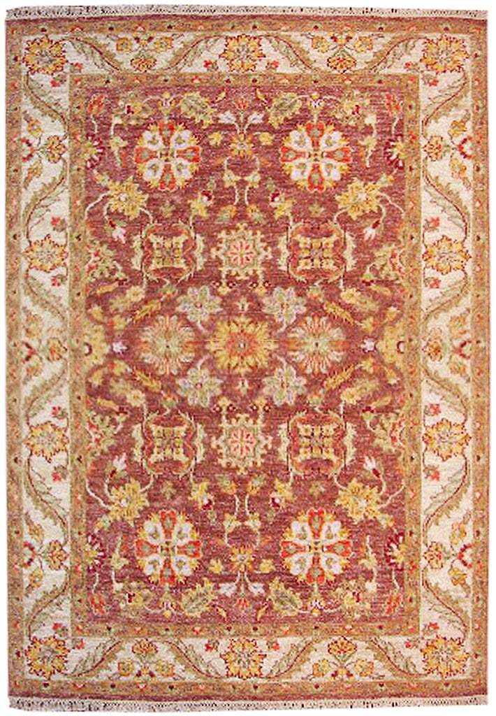 4' x 6' Red Handmade Peshawar Wool Rug Indo Design (1 of 5)