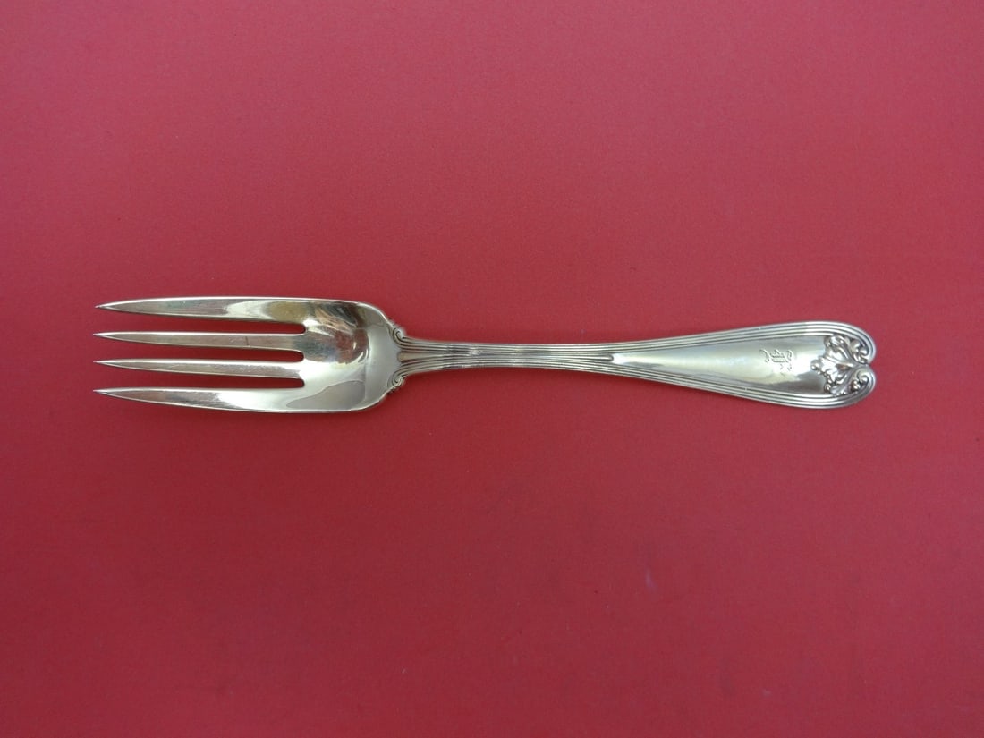 Tiffany & Co Colonial Sterling Silver Vermeil Dessert Fork Monogrammed F: Tiffany & Co Colonial Sterling Silver Vermeil Dessert Fork Monogrammed F This exquisite dessert fork from Tiffany & Co. features the iconic Colonial pattern, crafted from sterling silver with a luxuri