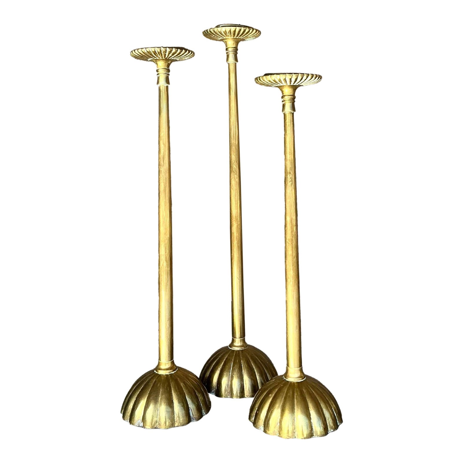 Set of 3 Vintage Boho Scalloped Brass Candlesticks (1 of 5)