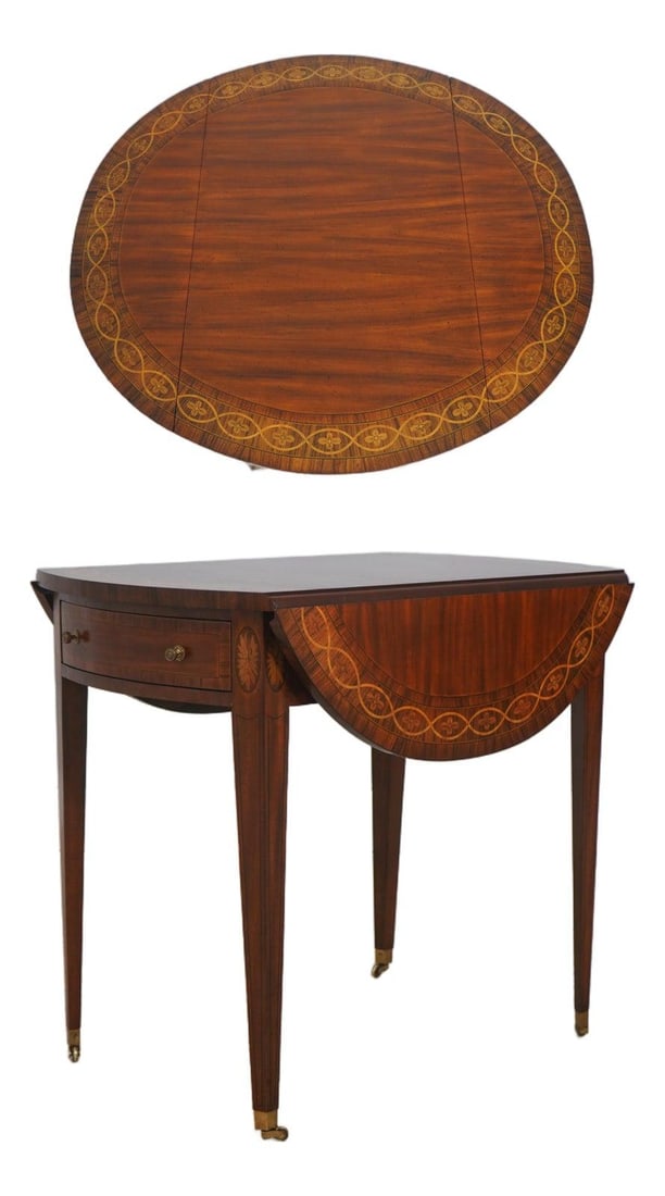 Maitland Smith Inlaid Mahogany Pembroke Table 1 Drawer (1 of 10)