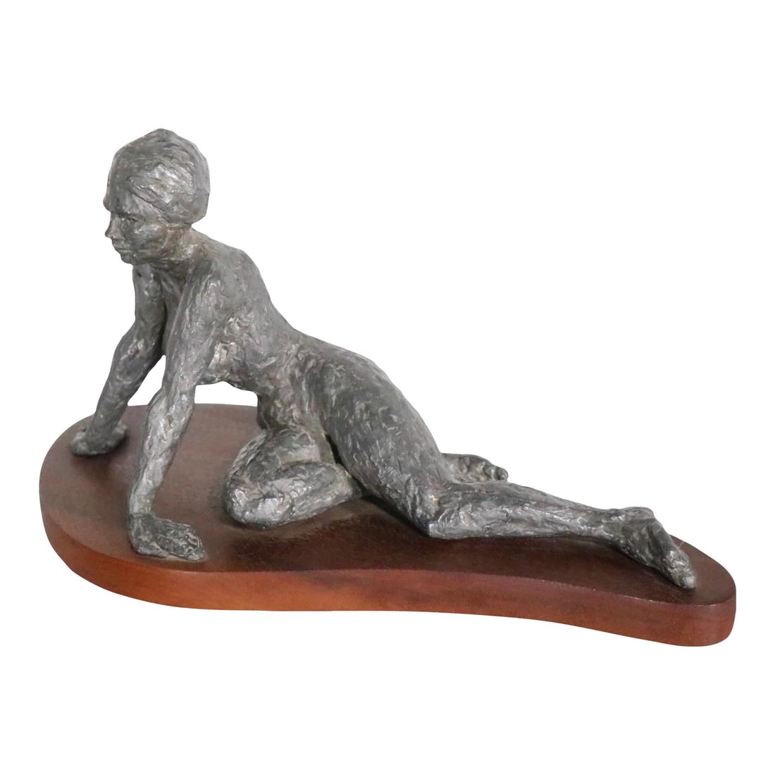 Brutalist Nude Sculpture by Thomas Schottman 1971 Lead Wood (1 of 10)
