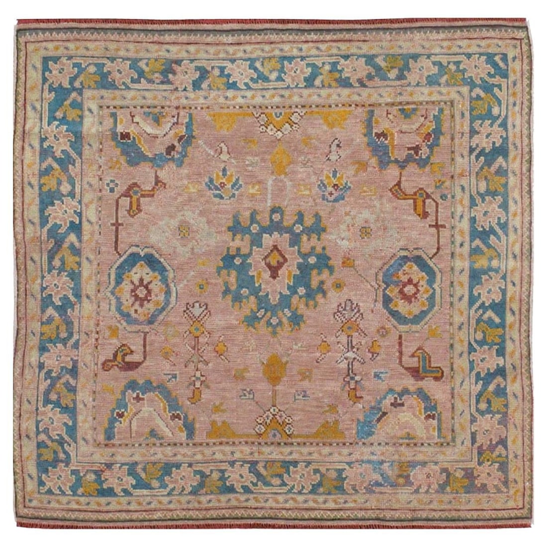 Antique 6'1" Turkish Oushak Square Rug Wool Hand-Woven: Antique 6'1" Turkish Oushak Square Rug Wool Hand-Woven Discover the elegance of this square Turkish Oushak rug, a stunning piece from the early 20th century. Measuring 6' 1" x 6' 2" (185 x 188 cm), th