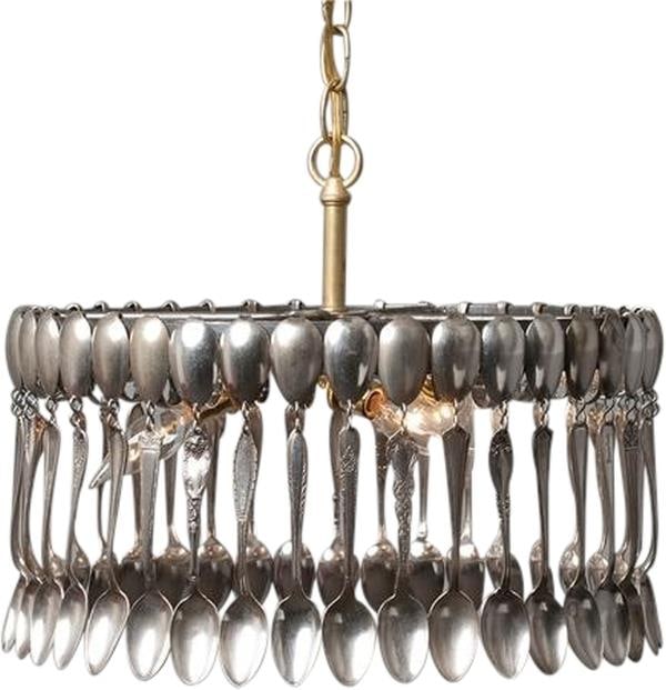Eclectic Handmade Silver-Plated Spoon Bowl Chandelier 3-Light: Eclectic Handmade Silver-Plated Spoon Bowl Chandelier 3-Light Illuminate your space with this exquisite Handmade Silver Spoon Pendant Light, crafted in an antique or vintage style. This unique bowl ch