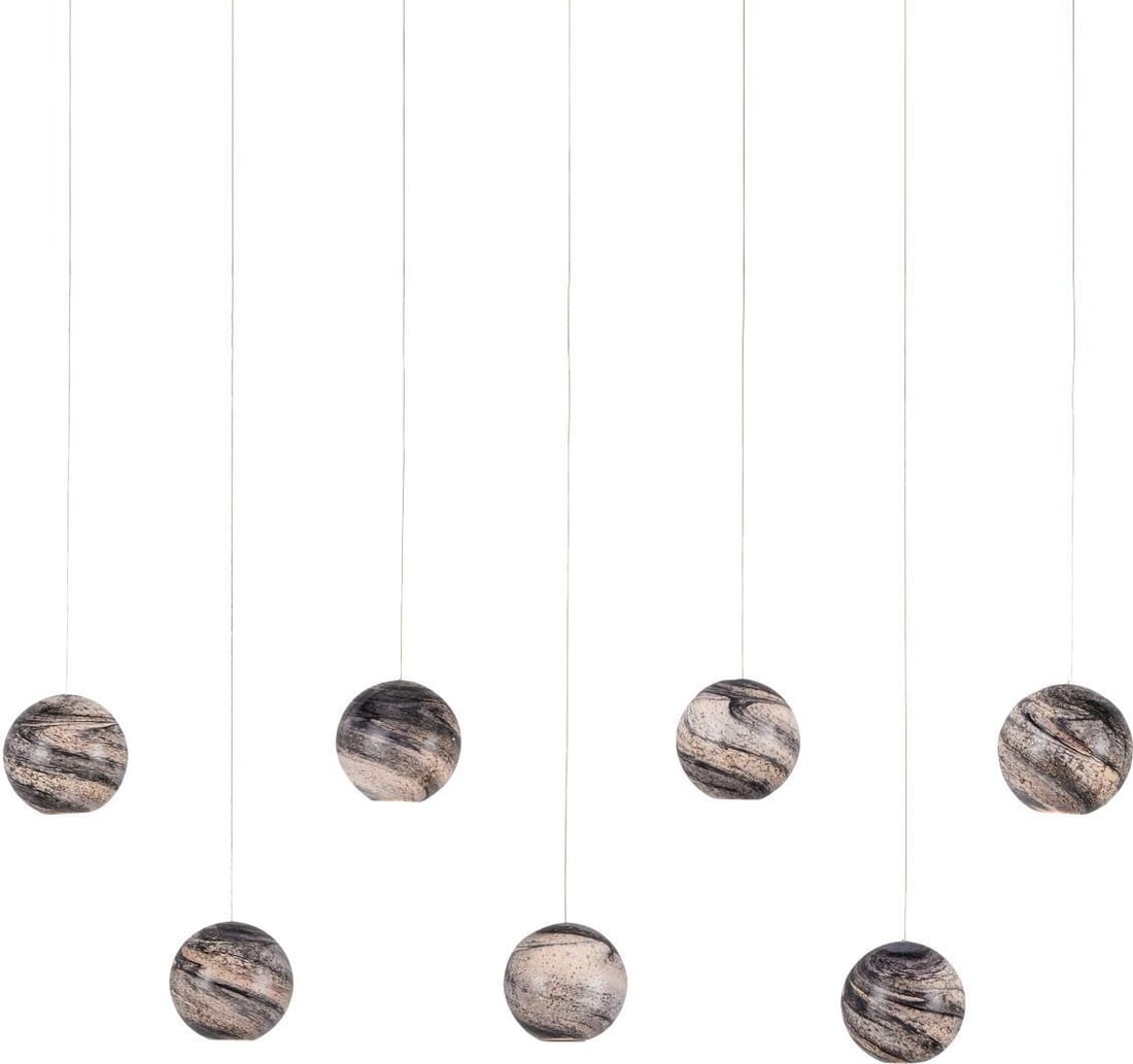 Currey Palatino 7-Light Multi-Drop Pendant Light in Clear Silver: Currey Palatino 7-Light Multi-Drop Pendant Light in Clear Silver Illuminate your space with Palatino's stunning 7-Light Multi-Drop Pendant. This exquisite lighting fixture features a sleek rectangular