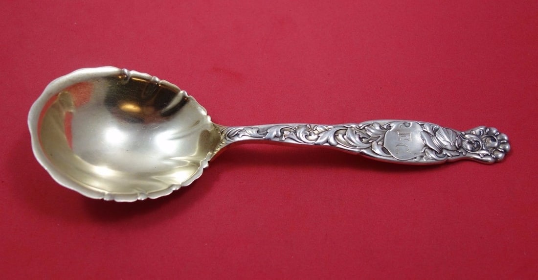 Whiting Heraldic Sterling Silver Berry Spoon Gold Wash 8.25 Inch (1 of 1)