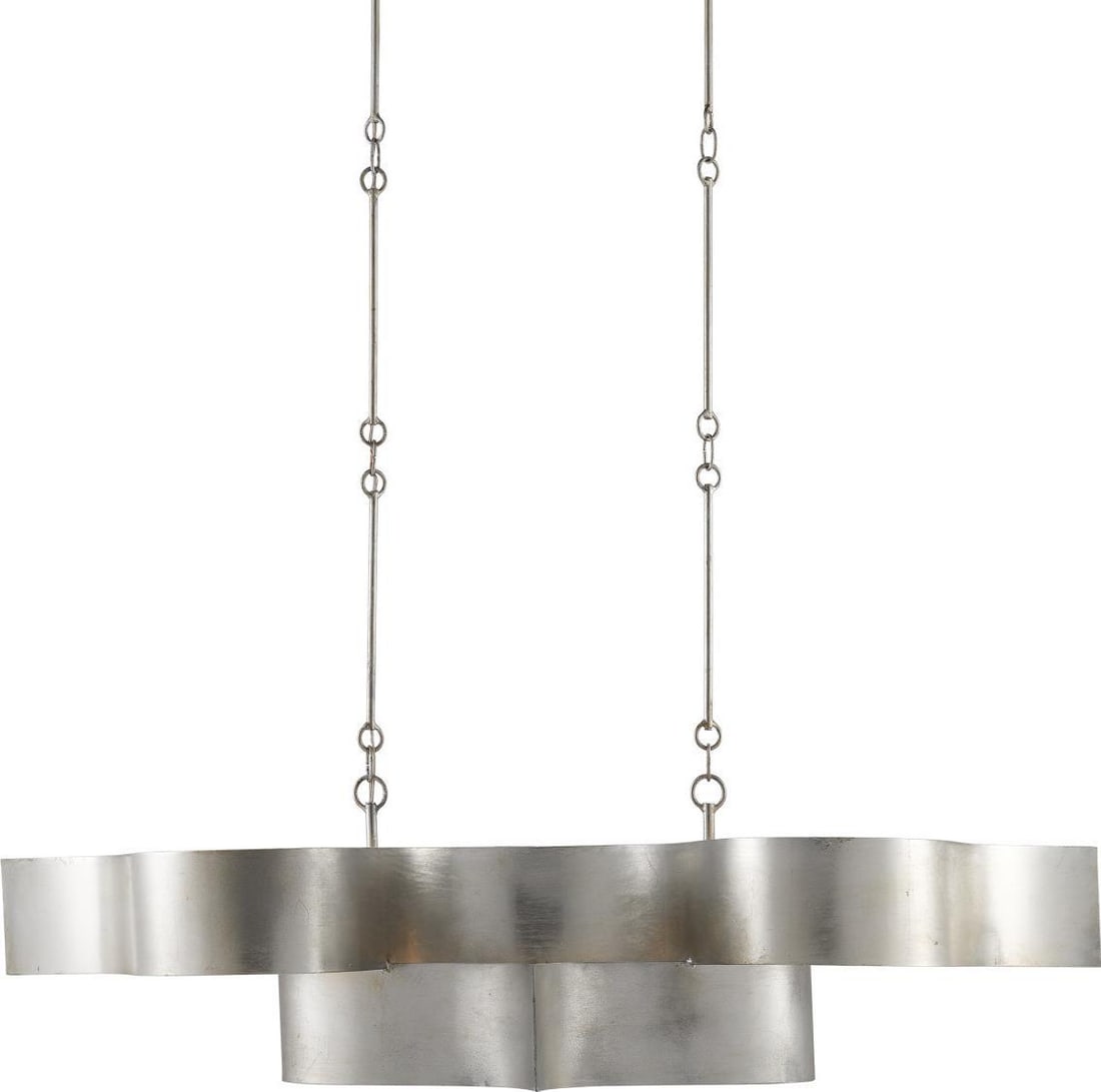 Currey Grand Lotus Silver Leaf Chandelier 6 Bulbs Adjustable Height (1 of 8)
