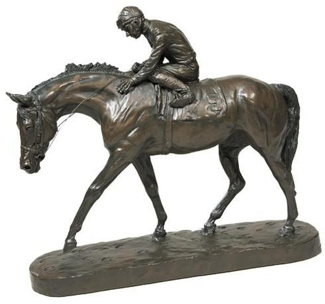 Hand-Painted Equestrian Horse Jockey Sculpture Lodge Style (1 of 1)