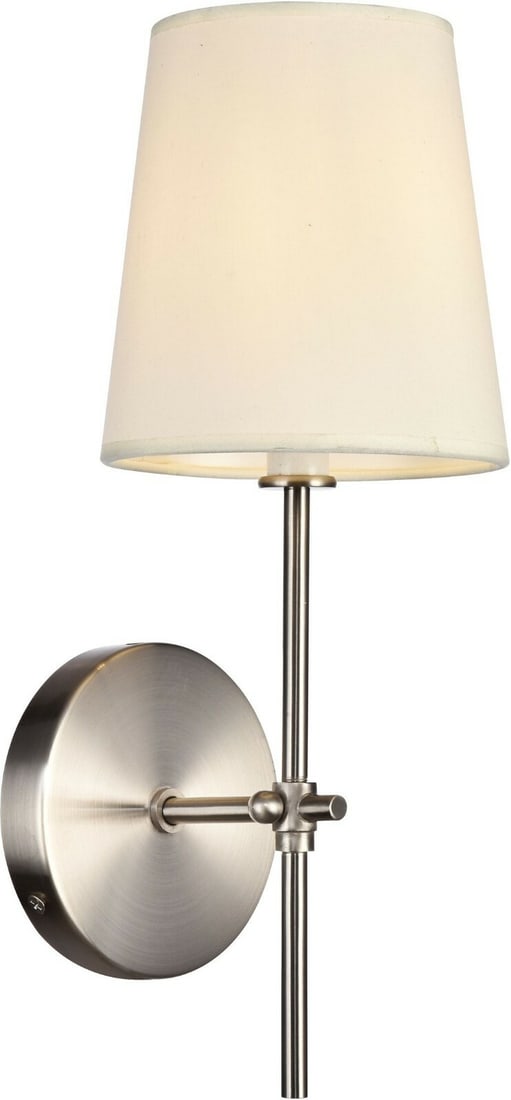 Mel Collection Modern Nickel Wall Sconce With White Fabric Shade (1 of 8)