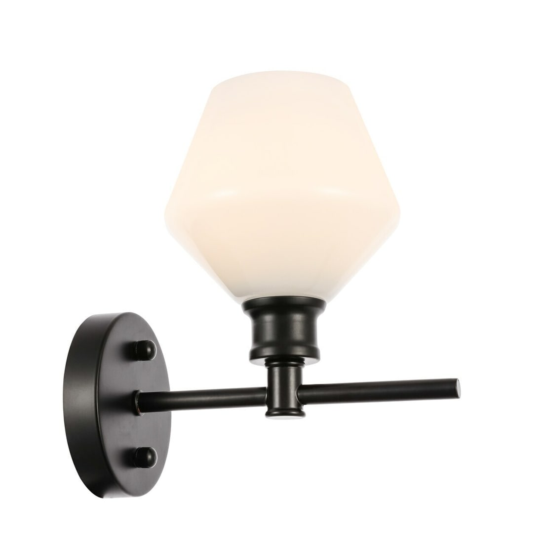 Gene Black Metal Frosted White Glass Wall Sconce 1 Light: Gene Black Metal Frosted White Glass Wall Sconce 1 Light This modern wall sconce features a sleek black metal frame paired with a frosted white glass shade, providing downward lighting ideal for vario