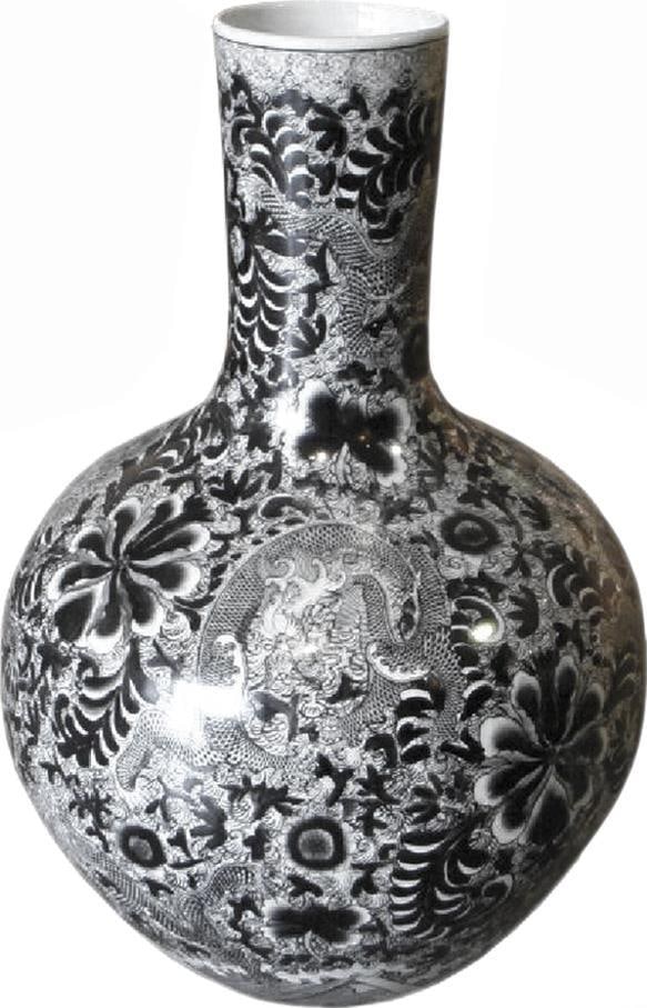 Handmade Asian Antique Style Dragon Vase in Deep Black Ceramic (1 of 1)
