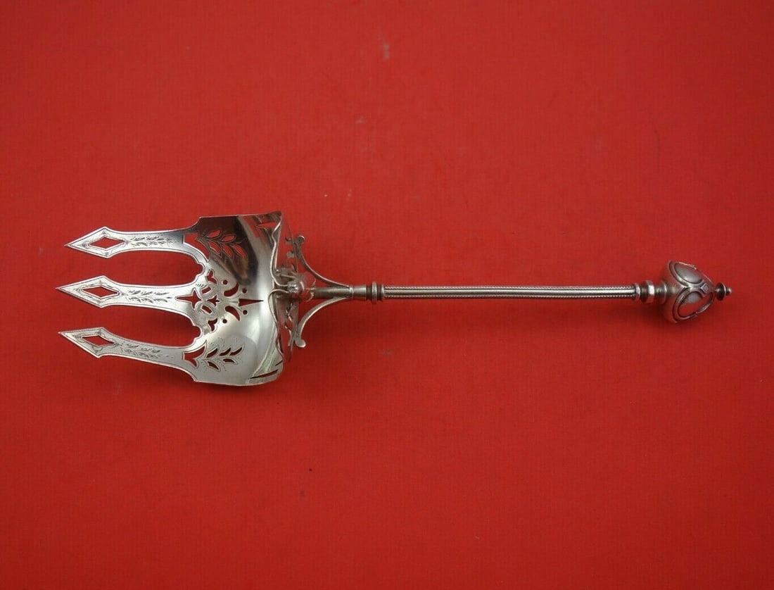 George Sharp Gothic Dome Sterling Silver Buffet Fork 11 Inch Beetle Design (1 of 6)