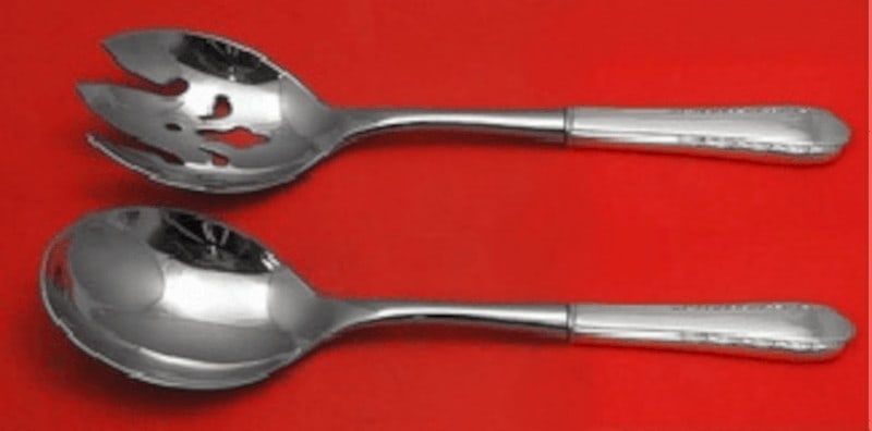 Sterling Silver Moonglow Salad Servers Set with Pierced Fork by International: Sterling Silver Moonglow Salad Servers Set with Pierced Fork by International This Moonglow salad serving set by International features custom made sterling silver hollow handles with stainless steel 