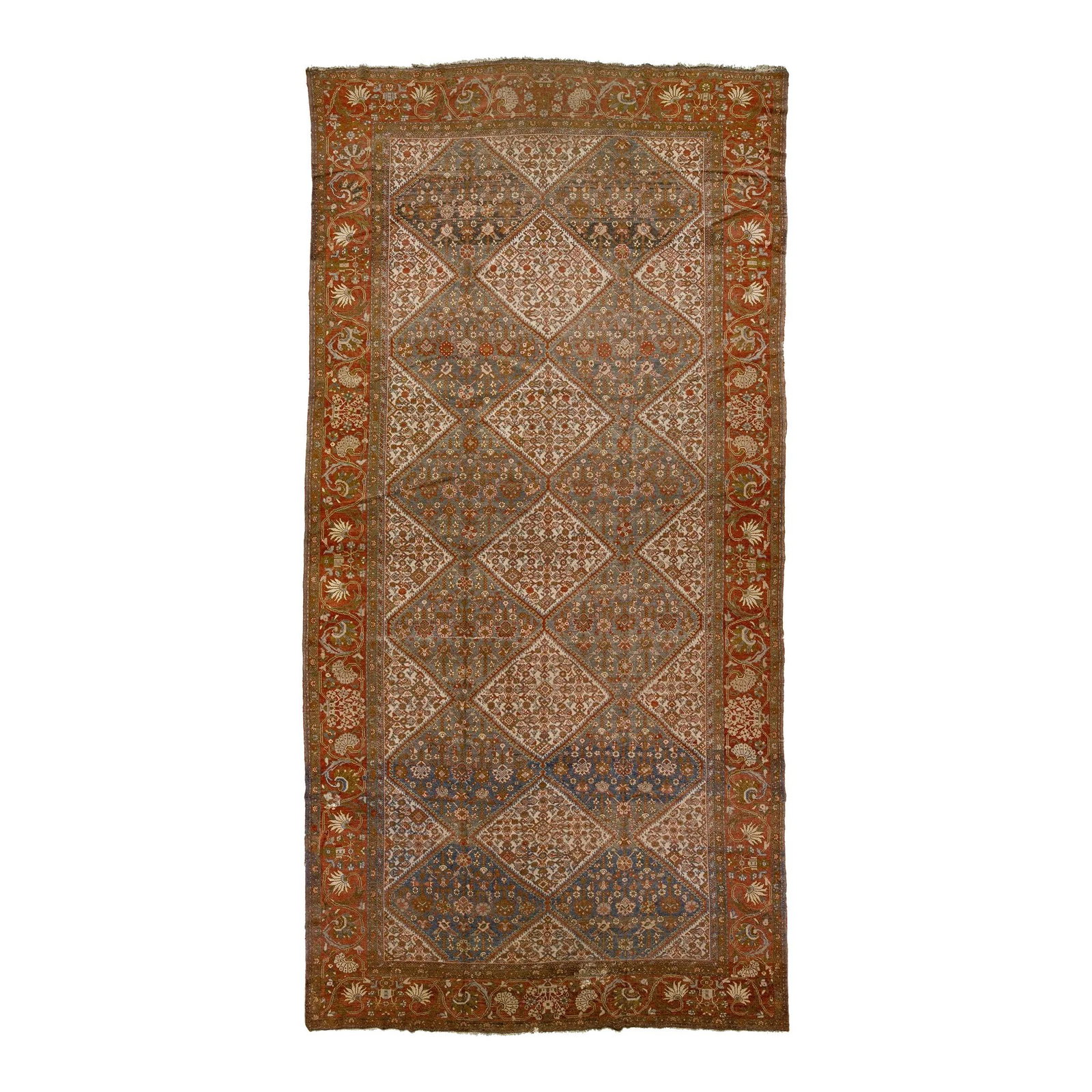 1880s Handmade Antique Mahal Blue Wool Rug 10' x 20'2: 1880s Handmade Antique Mahal Blue Wool Rug 10' x 20'2 Discover a stunning oversized antique Mahal hand-knotted wool rug crafted in the 1880s. This exquisite Persian rug showcases a rich blue field ado