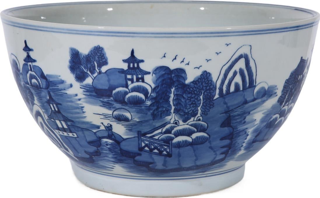 Handcrafted Ceramic Mountain Pagoda Bowl in Blue White Finish (1 of 5)
