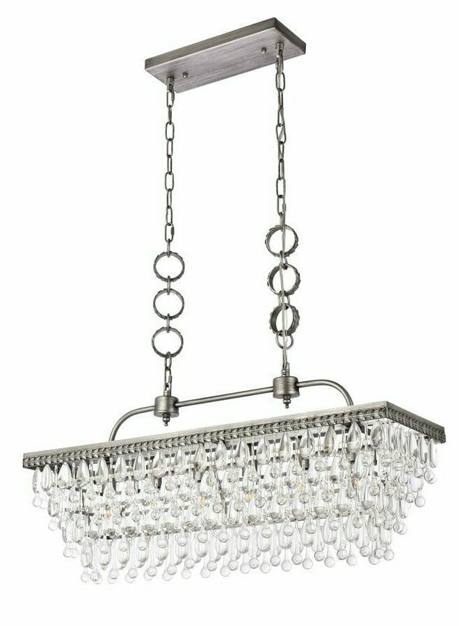 Living District Nordic 6-Light Antique Silver Crystal Pendant 32 Inch: Living District Nordic 6-Light Antique Silver Crystal Pendant 32 Inch This elegant chandelier features an antique silver frame adorned with royal cut clear crystal drops, creating a sophisticated cent