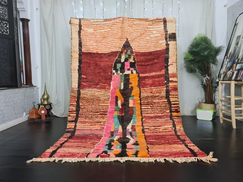 Handmade Moroccan Berber Wool Rug 8 x 5 Feet Colorful Design: Handmade Moroccan Berber Wool Rug 8 x 5 Feet Colorful Design Experience the charm of a Colorful Handmade Moroccan Berber Wool Rug, expertly handwoven by local Berber women weavers in the picturesque M