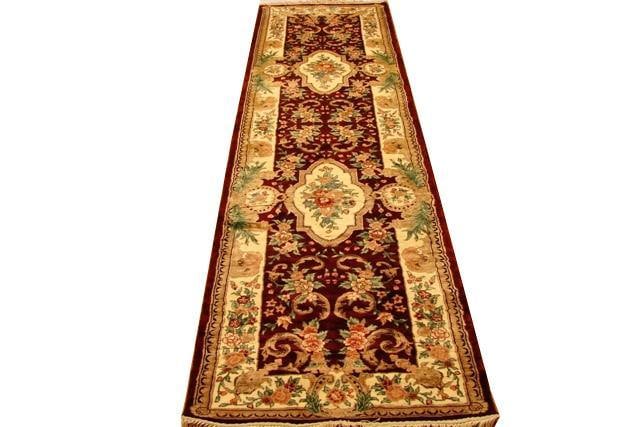 Berry Red 2.6 x 10 Handmade Bamboo Silk Runner Rug: Berry Red 2.6 x 10 Handmade Bamboo Silk Runner Rug Free continental US Shipping Introducing the stunning Berry Red Bamboo Silk Runner Rug, a perfect blend of luxury and sophistication. Handcrafted in 
