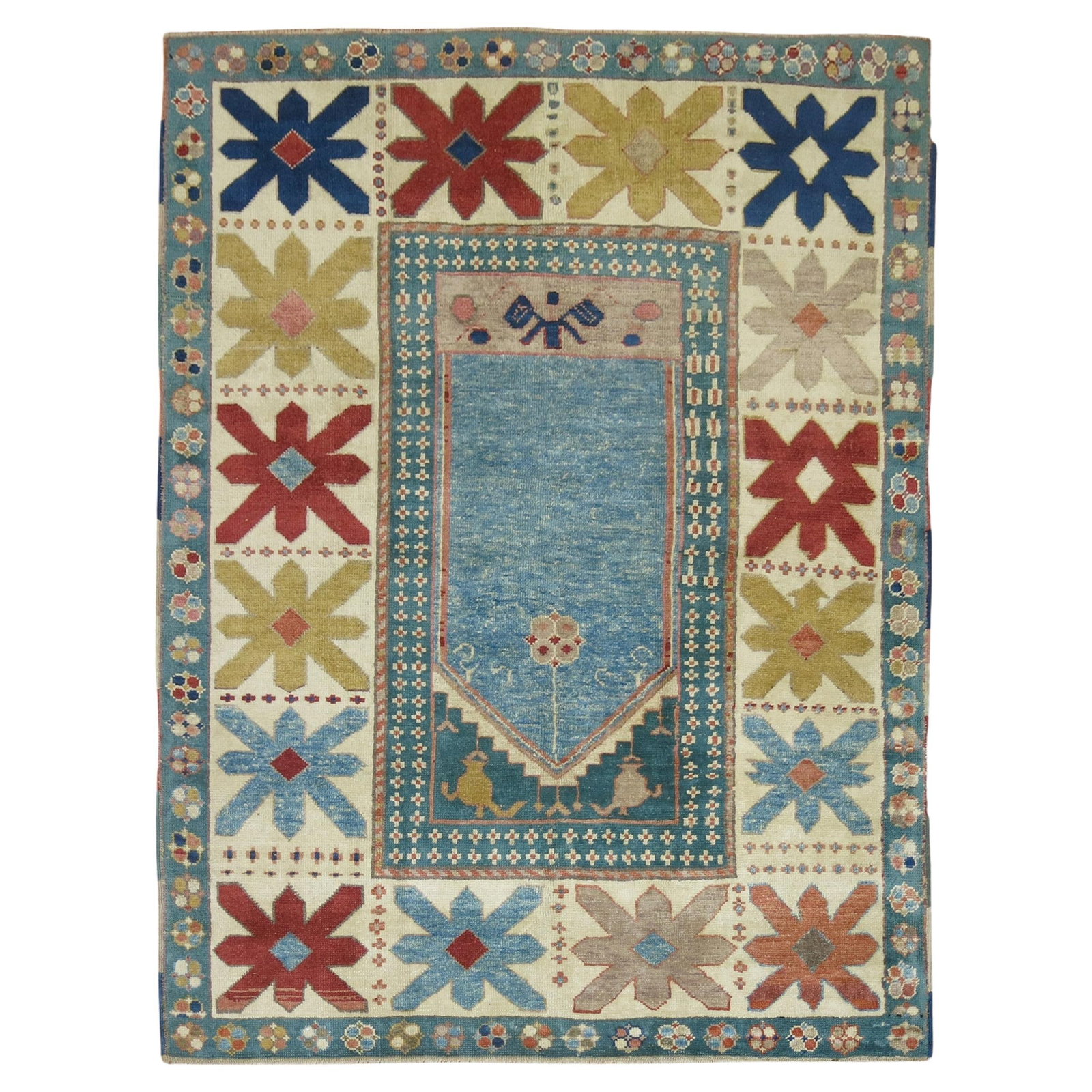 Hand-Knotted Vintage Blue Turkish Prayer Rug 57 x 73 Islamic Design (1 of 7)