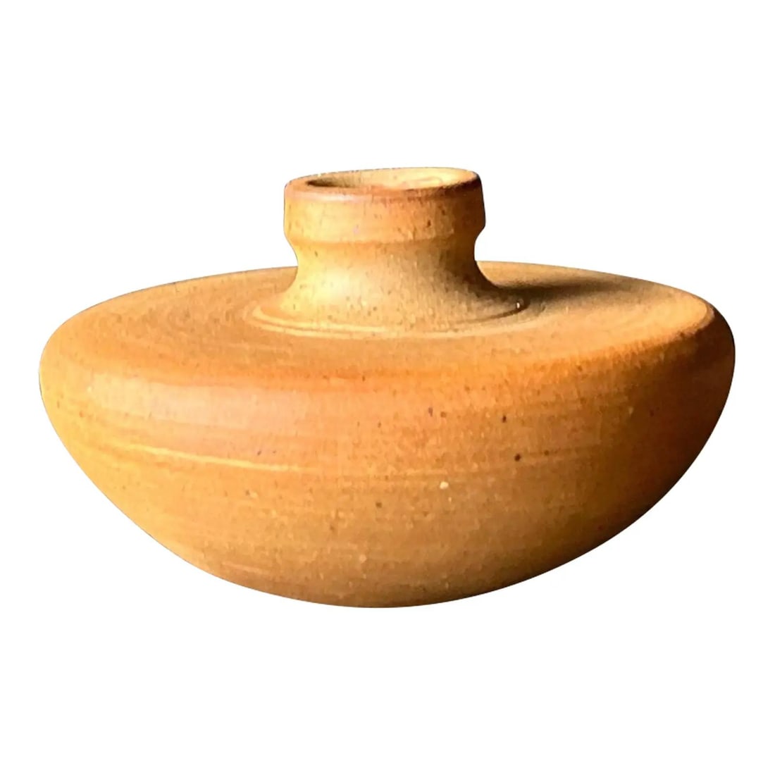Mid-Century Studio Pottery Vase Minimalist Design Saffron Glaze (1 of 6)